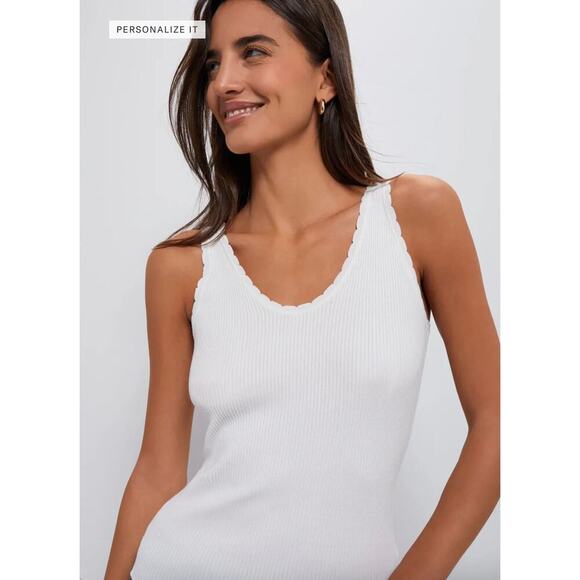 Tuckernuck  White Scalloped Rib Heidi Knit Tank Sz L - Picture 1 of 11